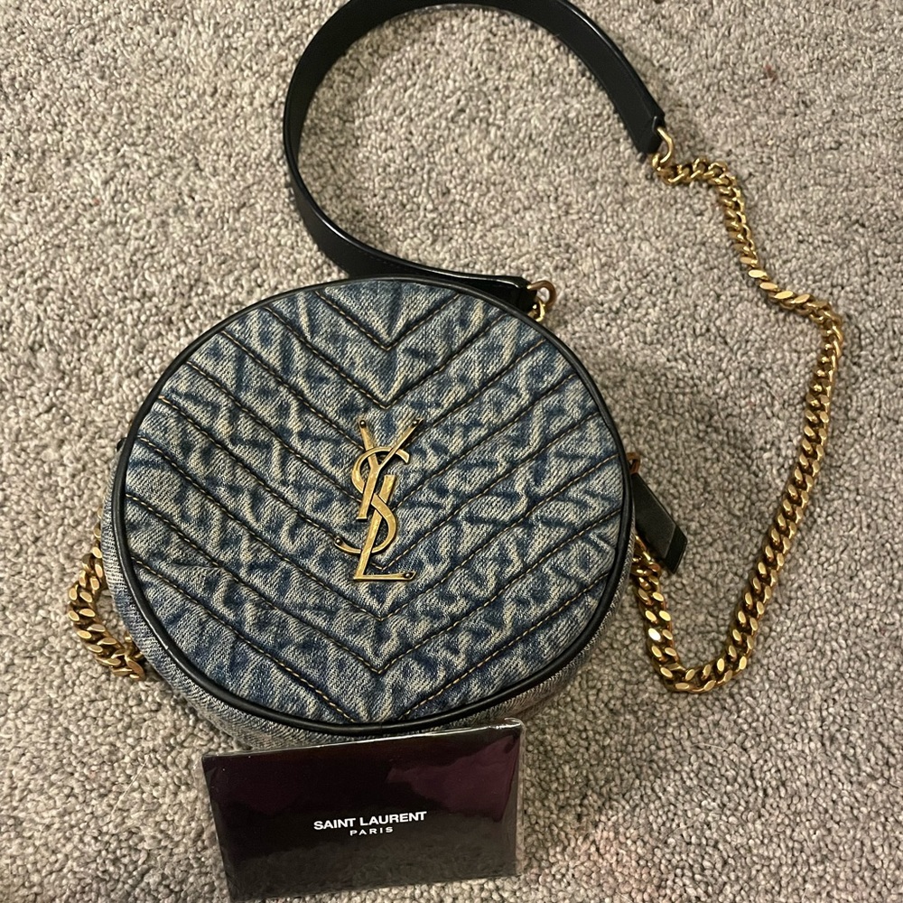 YSL round quilted denim bag